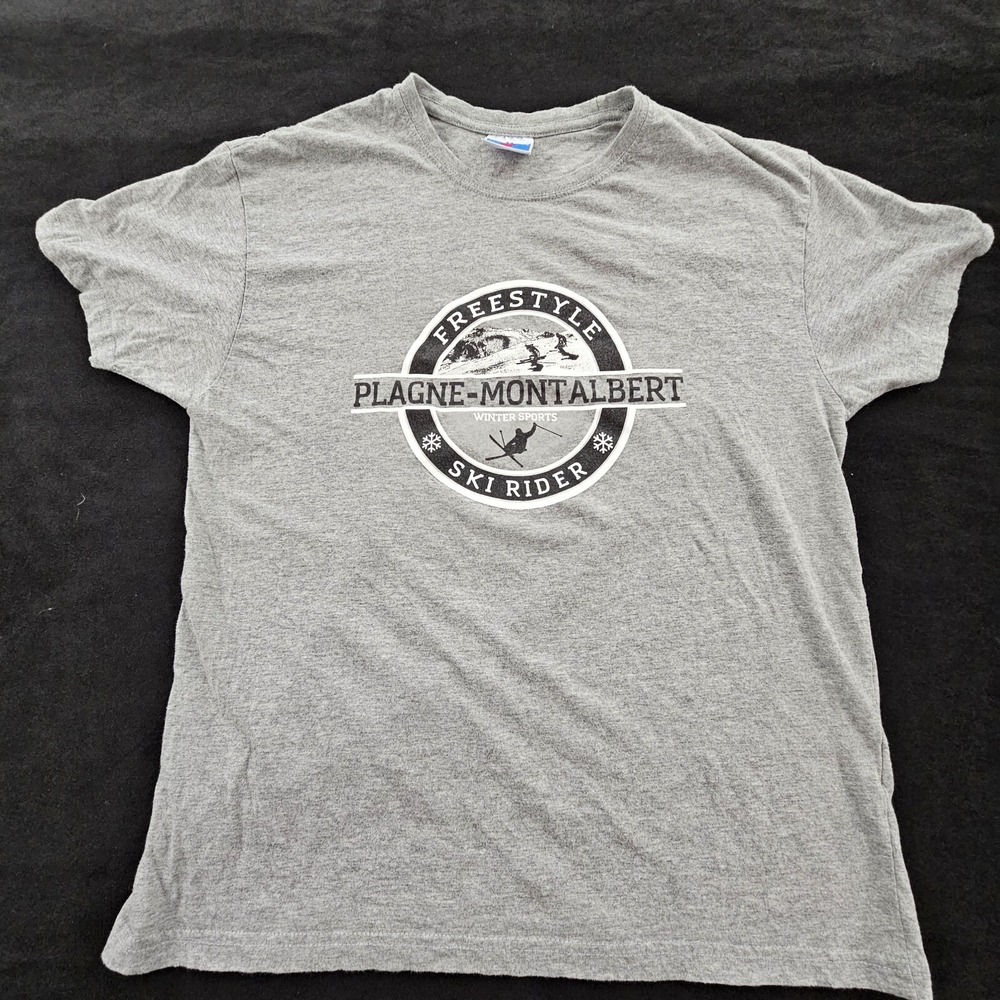 Free Style Ski Rider Plagne-Montalbert Safon Gray Short Sleeve T-Shirt Men's‎ M